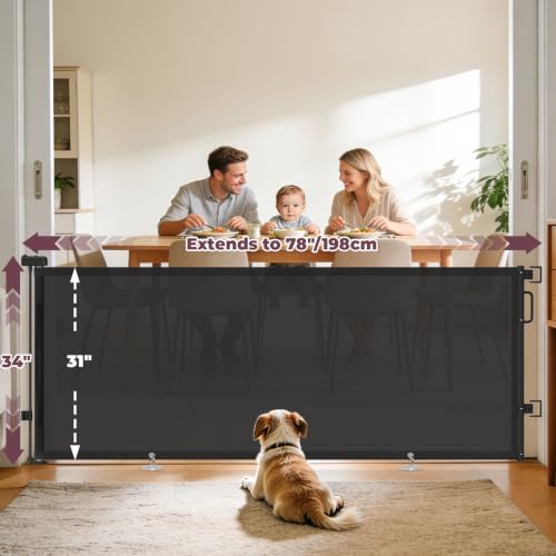 78" Retractable Extra Wide Baby Gates for Stairs (Black / 34" Tall x 78" Wide)