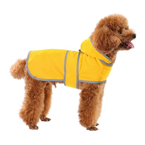 Dog Raincoat for Small Dogs Puppies Waterproof Jacket Hooded Rain Coats with Reflective Strips Leash Hole & Poncho Adjustable Fit (B.Yellow / X-Small)