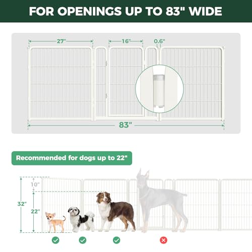 Dog Gate Extra Wide Adjustable for Openings Up to 83" (White / Up to 83" W【2 Panels + 1 Door】 / 32"H)