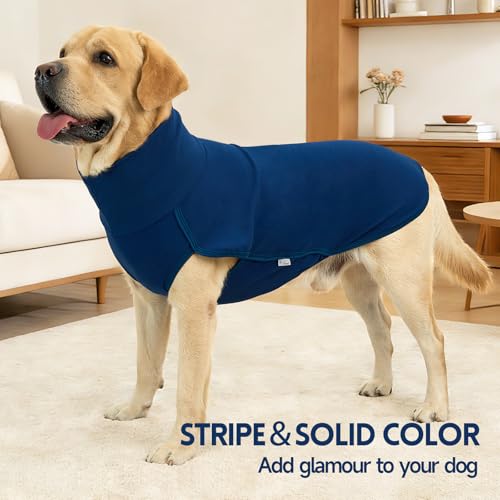 2 Pack Dog Sweater Fleece Vest Dog Sweatshirt Turtleneck Warm Stretchy Pullover Pet Clothes Cold Weather for Medium Large Boy Dogs (X-Large(Chest-29.5") / Stripe Blue)