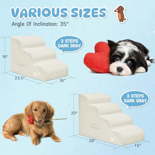 3 Step Dog Stairs Pet Ramp for High Beds (Coffee / 3-Step 16"H)