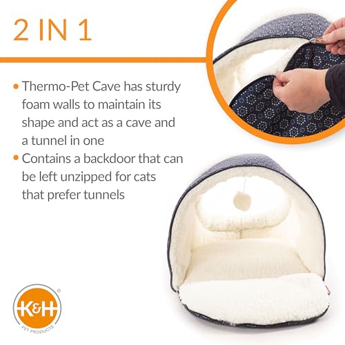 K&H Heated Cat Bed (Navy/Geo Flower / 17 X 15 X 13 Inches / Heated)