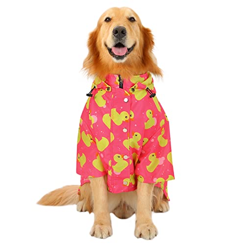 Premium 2 Layer Zip Dog Raincoat Poncho w (X-Large / Ducks Pink)