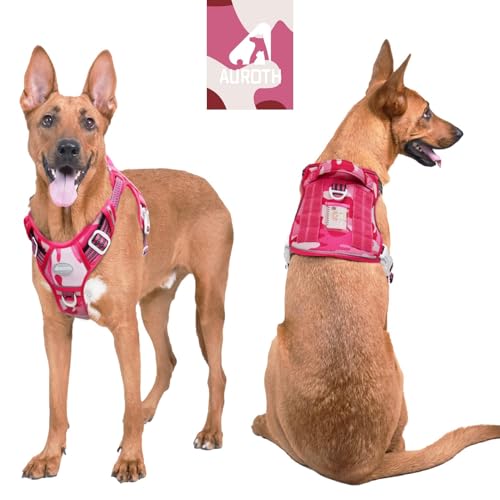 Tactical Dog Harness for Large Dogs (Camo - Pink Camo / XL(Neck:20-31",Chest:26-42"),75-135 lbs)