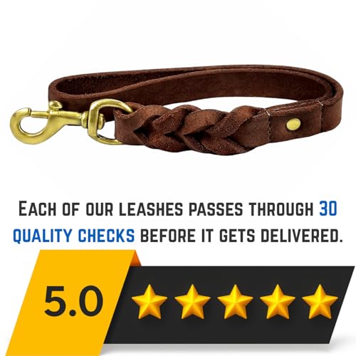 Leather Short Dog Leash 15 Inch (Brown / 1 FT)