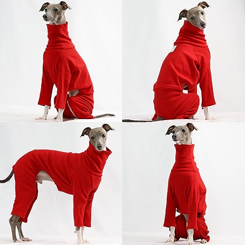 D Doggy Star Italian Greyhound Clothes Stretchable Onesie Whippet for Dog (2XL / Ribbed Red)