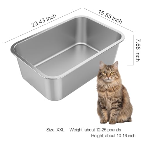 XX Large High Sided Stainless Steel Cat Litter Box (23.43"L x 15.55"W x 7.68"H)