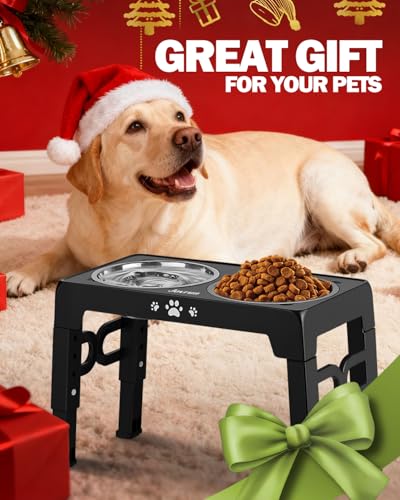 Elevated Dog Bowls for Medium Large Size Dogs (for Medium Large Dogs 1 Basic&1Slow Bowl / Black)
