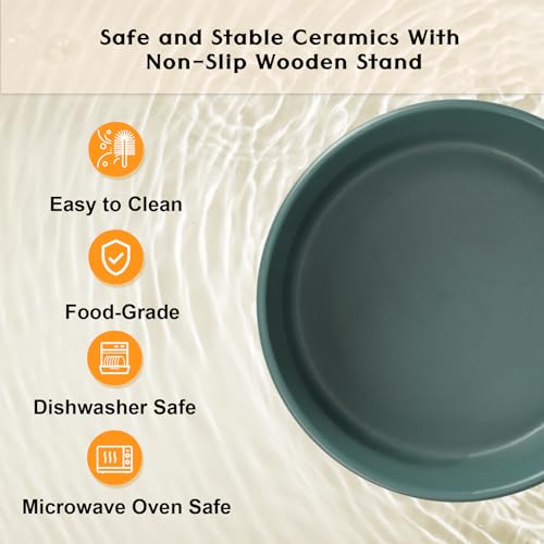Ceramic Elevated Dog Bowls 2 Pack (Medium - 3.6 CUPS*2 / Green)