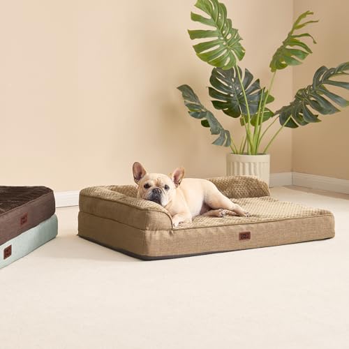 Large Dog Bed Memory Foam for Crate (Camel / 35.0"L x 22.0"W x 6"Th)