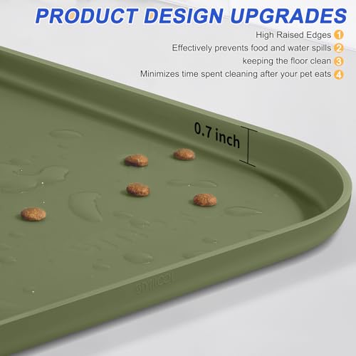 Waterproof Silicone Pet Food Mat with Raised Edge for Dog & Cat (Light Olive Green / 19"L x 12"W)