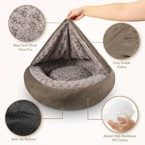 Small Dog Bed Cat Bed with Hooded Blanket (S(23" x 23" x 7") / Dark Brown)