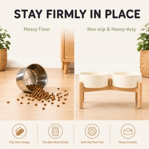 Ceramic Dog Bowls Elevated (Light Yellow)