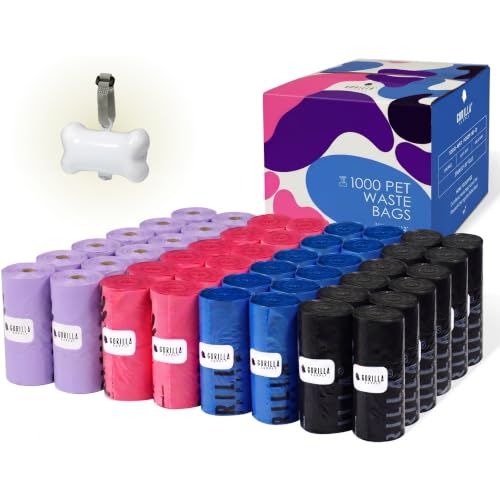 1000 multicolor poop bags for dogs with Dispenser and Leash Tie (Multicolor / 1 Count (Pack of 1000))
