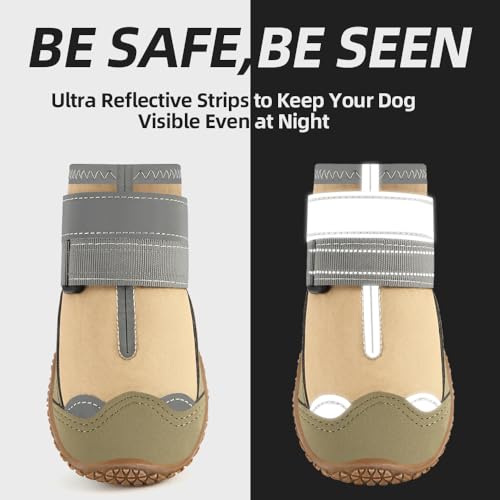 Dog Boots for Large Dogs (Light Khaki / Width 2.16 Inch)