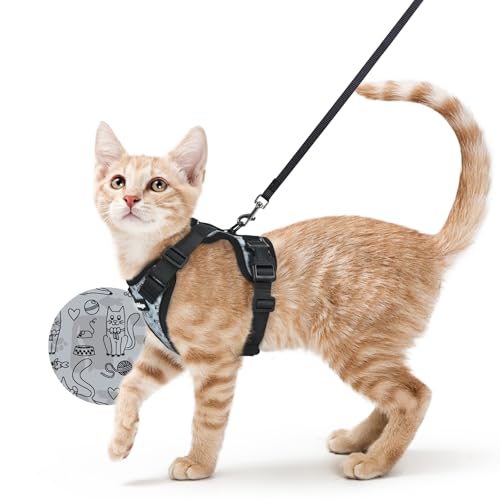 Cat Harness and Leash Set (S / Doodle Gray)
