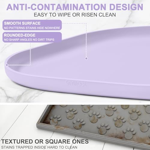 Waterproof Silicone Pet Food Mat with Raised Edge for Dog & Cat (Light Purple / 22"L x 14"W)