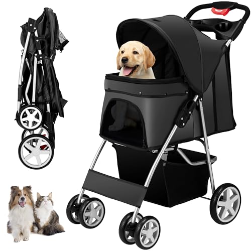 Foldable 4 Wheel Pet Stroller for Dogs Cats 10 (Black)