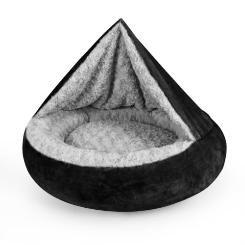 Small Dog Bed Cat Bed with Hooded Blanket (M(26" x 26" x 8") / Black)
