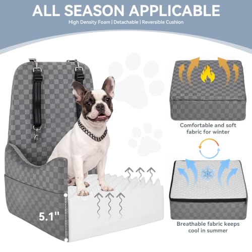 Pet Car Seat with Patented Safety System (Grey / Medium)