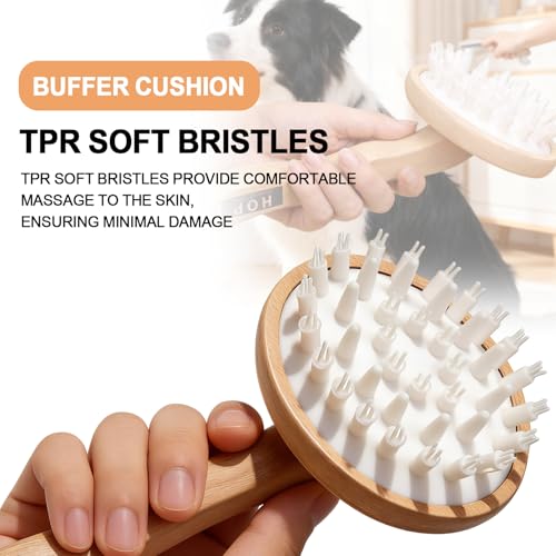 HOP Dog Bath Brush with Wooden Handle Dog Washing Brush 7.17in