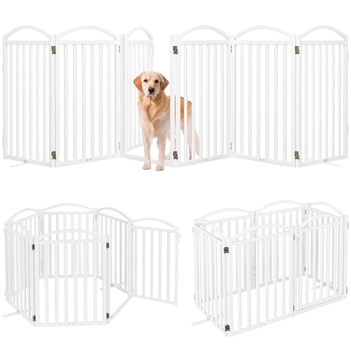 Metal Freestanding Dog Gates (Whtie / 120''W × 32''H)