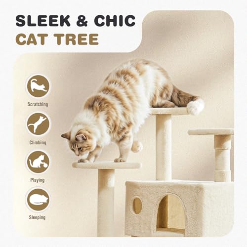54 Inch Cat Tree Tower with Natural Sisal Scratching Post (Cream / 54IN)