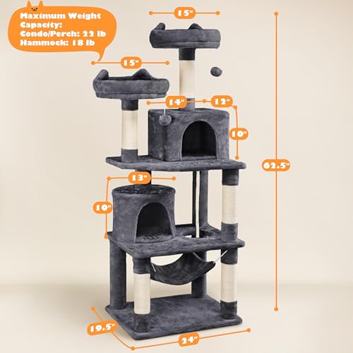 62.5in Tall Cat Tree w (62.5in / Dark Gray)