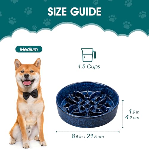 Ceramic Slow Feeder Dog Bowls (M-1.5 Cups / Blue)