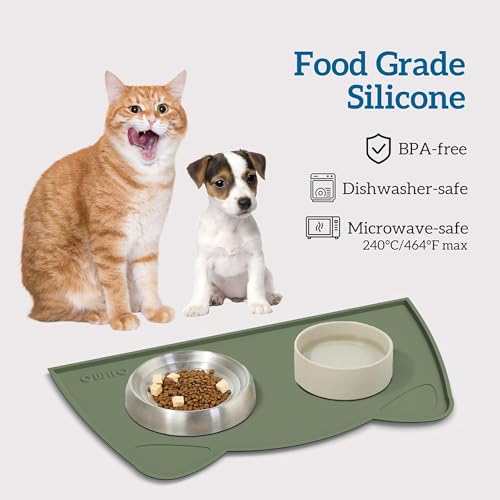 Cat Food Mat Silicone Pet Feeding Mat (20"L x 12"W / Camouflage Green)