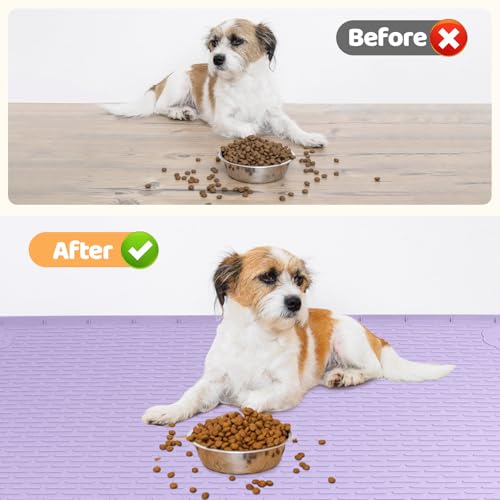 Dog Food Mat 50''x35'' Extra Large Dog Mat for Food and Water (50"L x 35"W / Purple)