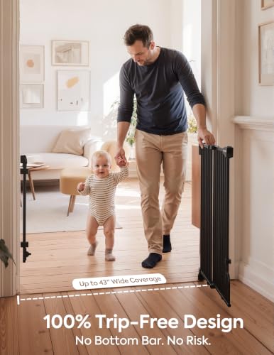 36" H Removable Baby Gate for Stairs No Bottom Bar (Black / 29-43" W, 36" H-Extra Tall)