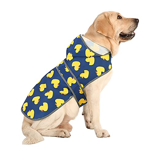 Dog Raincoat for Large Dogs Waterproof Jacket Hooded Rain Coats with Reflective Strips Leash Hole & Poncho Adjustable Fit (Blue Duck / XX-Large)