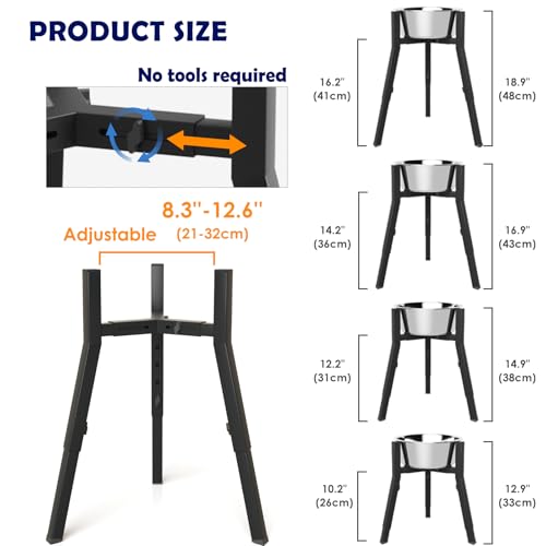 Elevated Dog Bowl Stand for Large Dogs (Height: 12.9-18.9", Width: 8.3-12.6" / Black, 12.9-18.9H-Square)