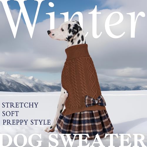 Dog Sweater Dress for Medium Large Dogs Turtleneck Thick Knit (XX-Large (40-70lbs) / 10# Brown)