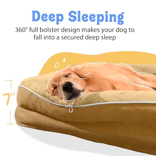 Orthopedic Waterproof Dog Bed for Medium and Large Dogs (Brown / 36"L x 27"W x 7"Th)