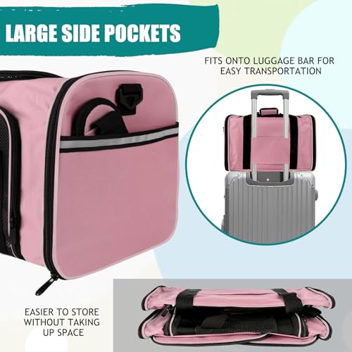 Dog Cat Carrier Pet Carriers for Large Cats Small Dogs Carrier Soft Sided Puppy up to 25Lbs Dog Carrier Portable Foldable Dog Cat Travel Carrier (20.0"L x 13.0"W x 13.0"H / Pink)