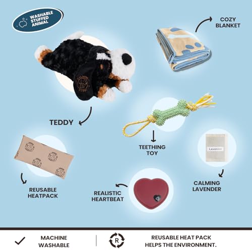 Teddy Puppy Heartbeat Toy for Anxiety Relief with Reusable Heat Pack and Lavender