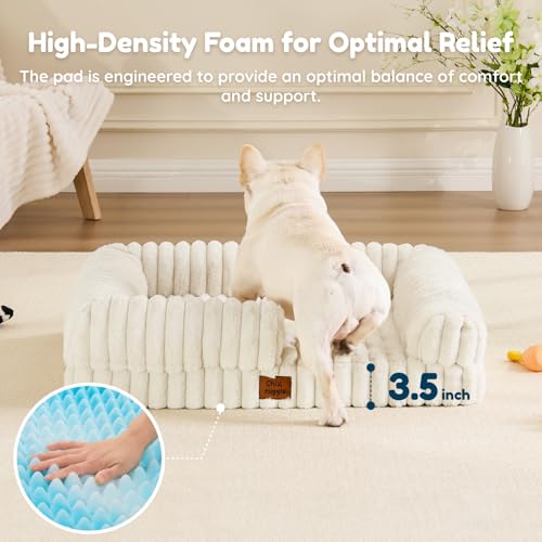 Faux Fur Orthopedic Dog Bolster Bed (Rectangular Cream / M(30*24*7))
