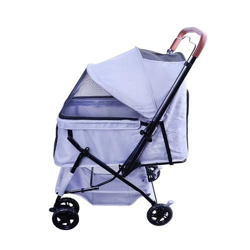 Pet Stroller 4 Wheels for Cats and Dogs (Reversible Handle / Silver)