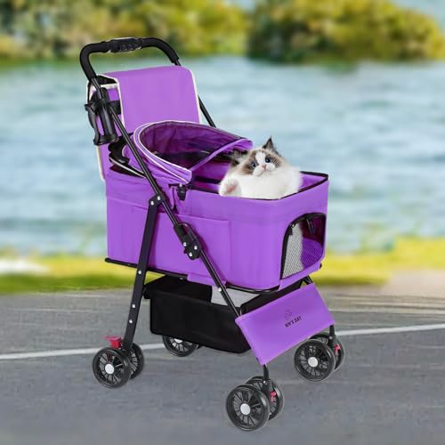 3 in 1 Pet Dog Stroller for Medium Dogs 20 lbs (Purple)
