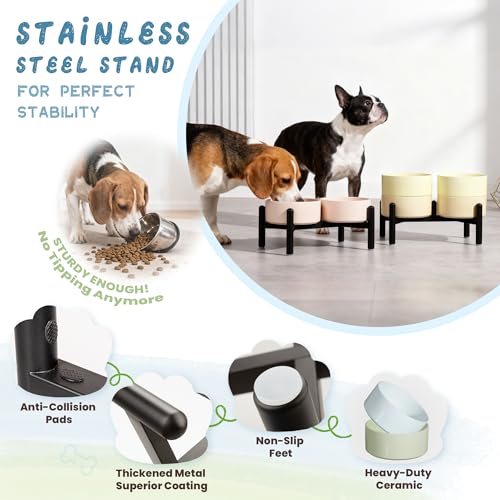Ceramic Elevated Dog Bowl Set (Yellow / 3.5 Cups)