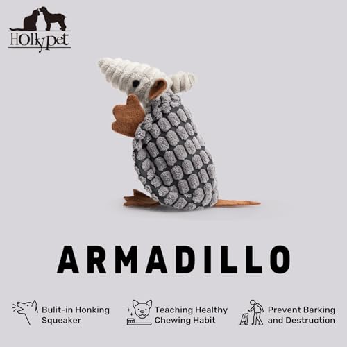 Armadillo Squeaky Puppy Dog Toys for Small Medium Dogs (6 IN / Dark Gray)