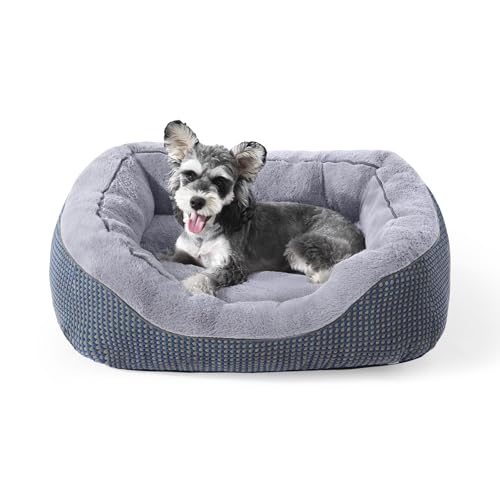 Small Dog Bed Washable Orthopedic Calming Warming Durable Pet Bed with Anti (S (20"x19"x6") / Navy)