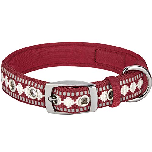 Reflective Jacquard Dog Collar with Neoprene Padding & Metal Buckle (Medium / Metal Buckle-Marsala Red)