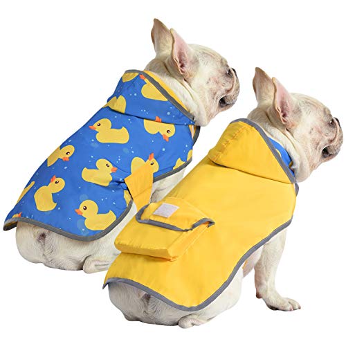 2-in-1 Reversible Dog Raincoat Hooded Poncho Rain Jacket YLW Duck M (Medium / Ducks / Yellow)