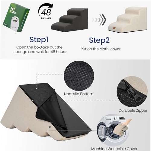 Dog Stairs for High Bed (Beige / 4-Step (28.3"D x 15.7"W x 19.7"H))