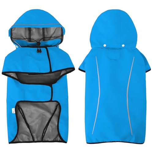Dog Raincoat Adjustable Waterproof Pet Rain Jacket (Blue / Large)