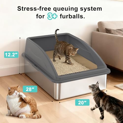 Stainless Steel Litter Box Extra Large for Big Cats and Multi (Dark Grey / XXX-Large)