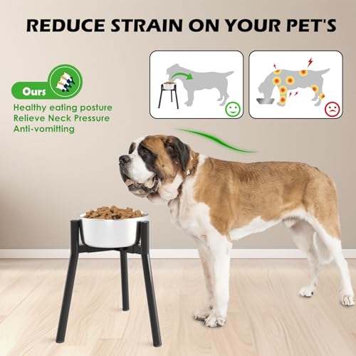 Dog Bowl Stand for Large Dogs (Height: 13.7", Width: 7-10.6" / Black, 13.7H-Round)